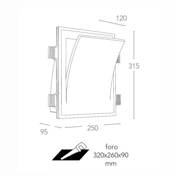 Applique incasso a parete in gesso verniciabile a scomparsa bianco 2xE14 max 13W