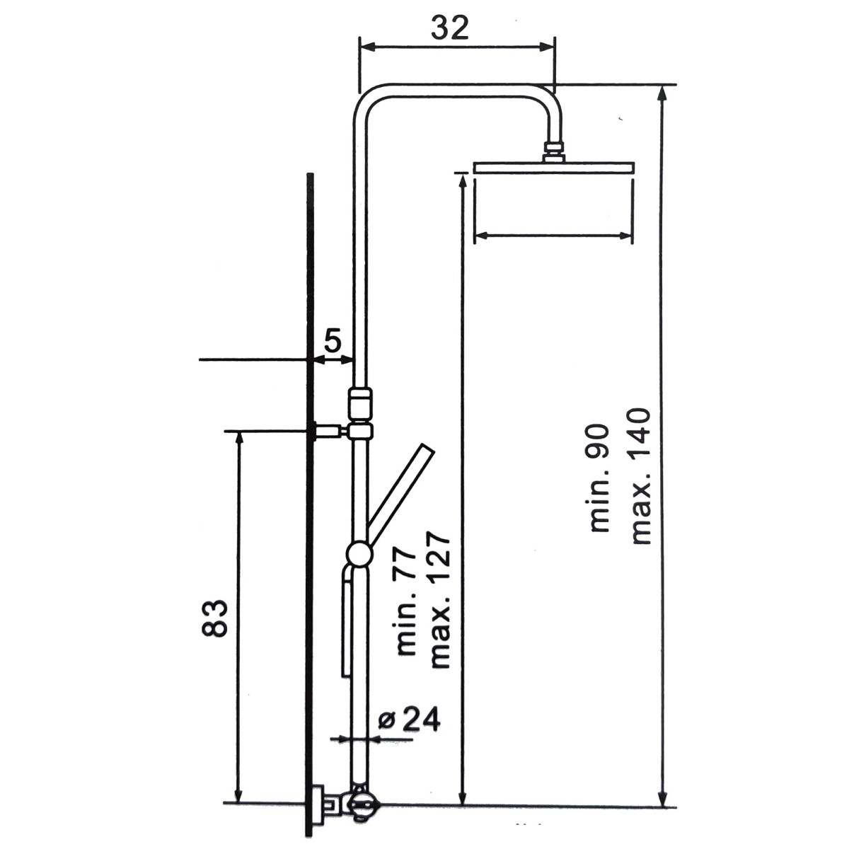 Duschsäule mit Stange und 20 cm Duschkopf, hochwertige Armatur | Pop