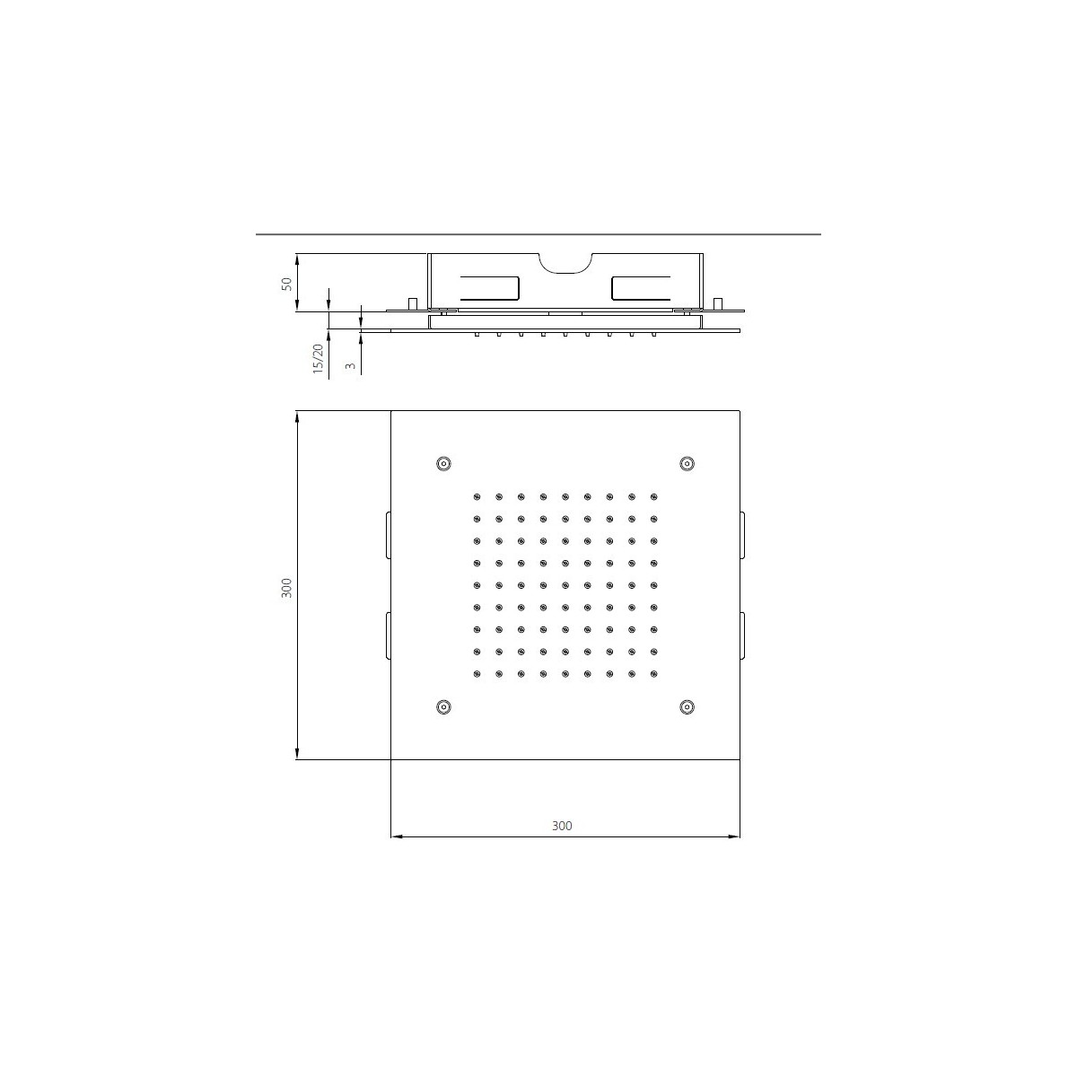 Soffione da incasso quadrato 30x30 inox