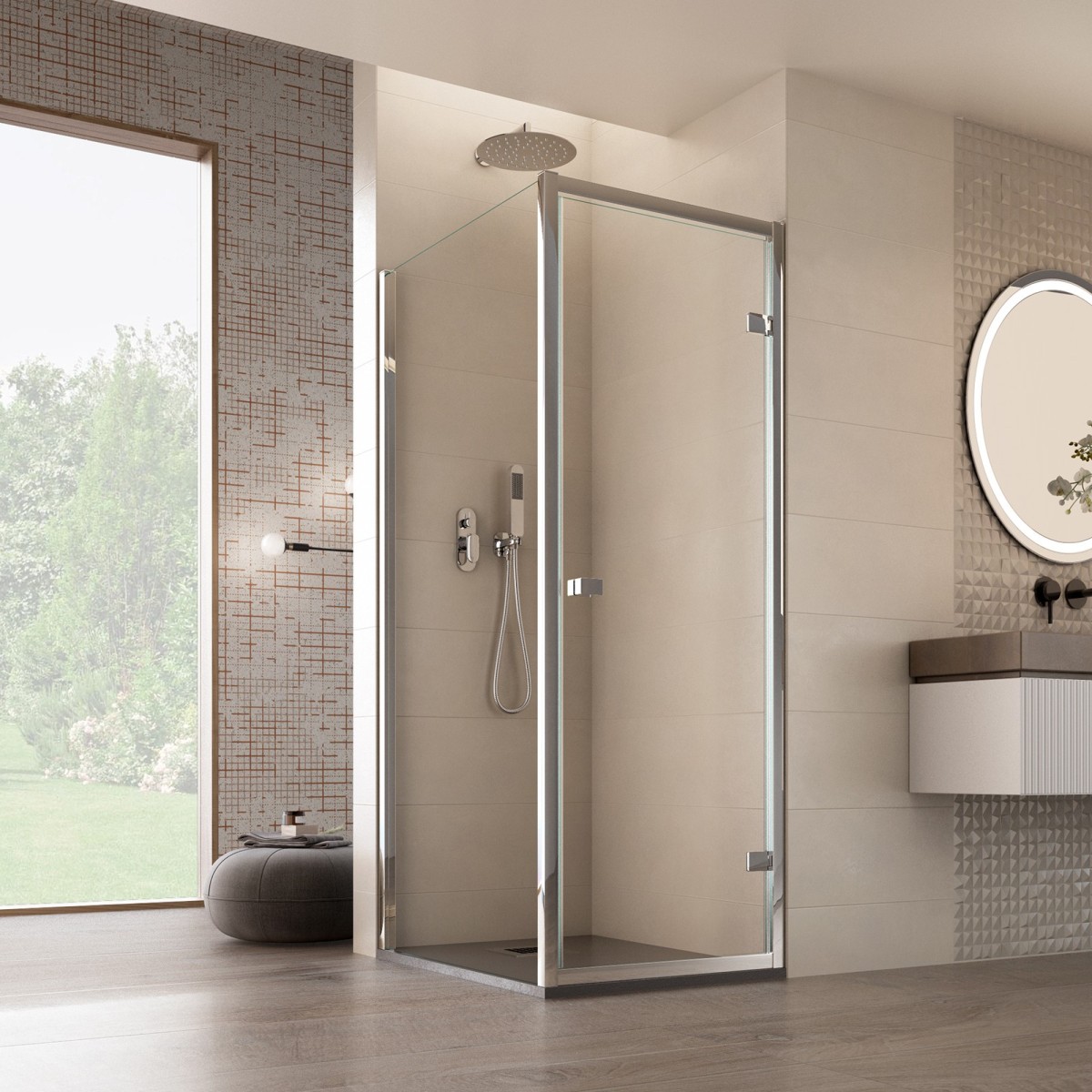 Cabine de douche avec porte battante avec cristal transparent Gaia fixe de 6 mm