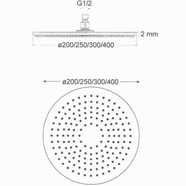 Pomme de douche ronde en acier d'un diamètre de 25 cm