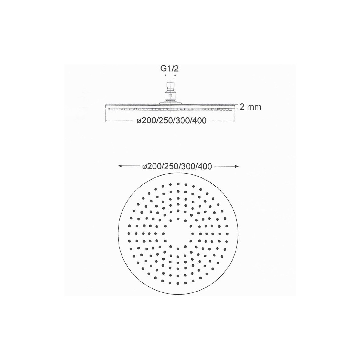 Pomme de douche ronde en acier d'un diamètre de 25 cm