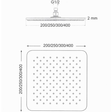 Soffione doccia quadrato in acciaio 20x20