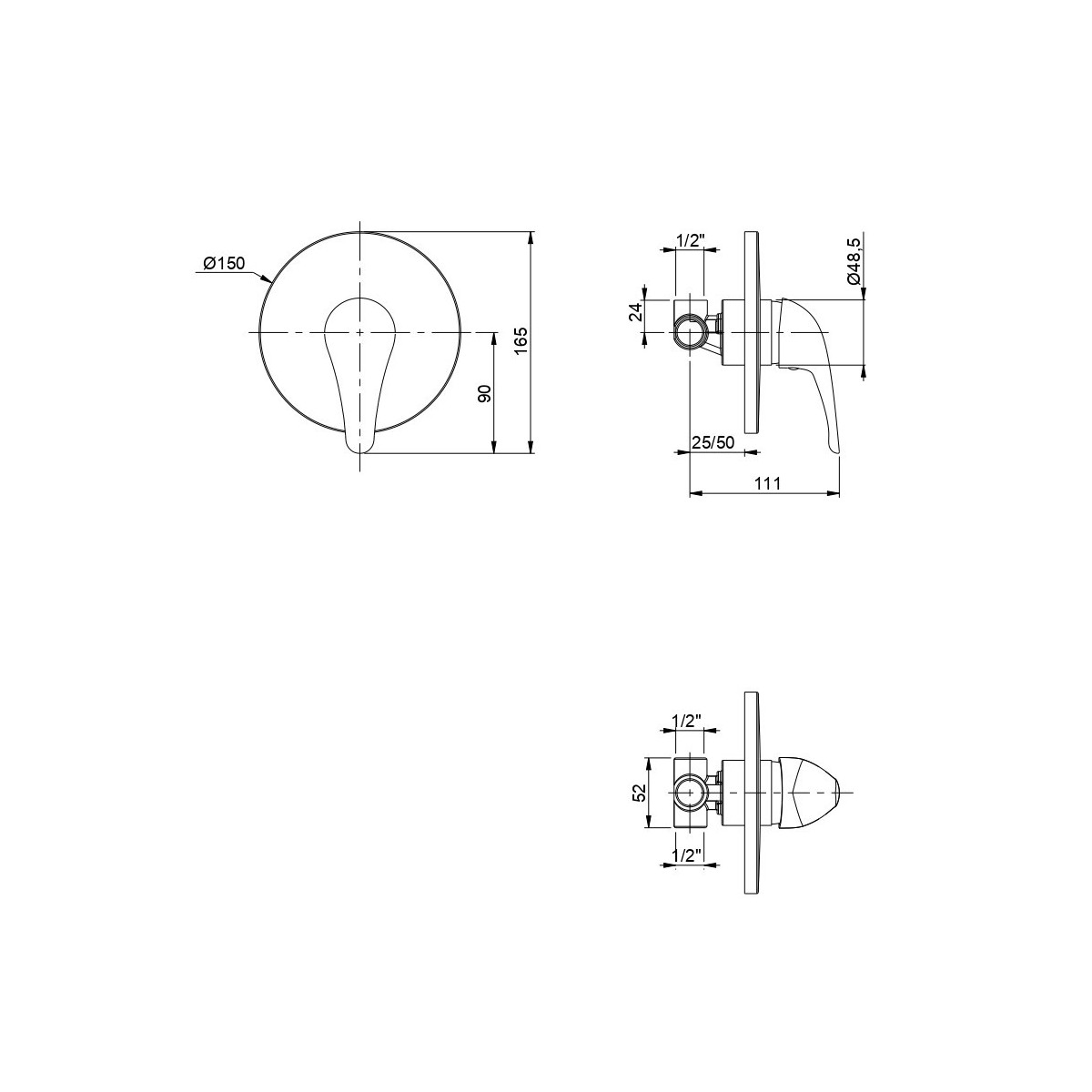 1-Wege Star Chrom-Einbau-Brausemischer