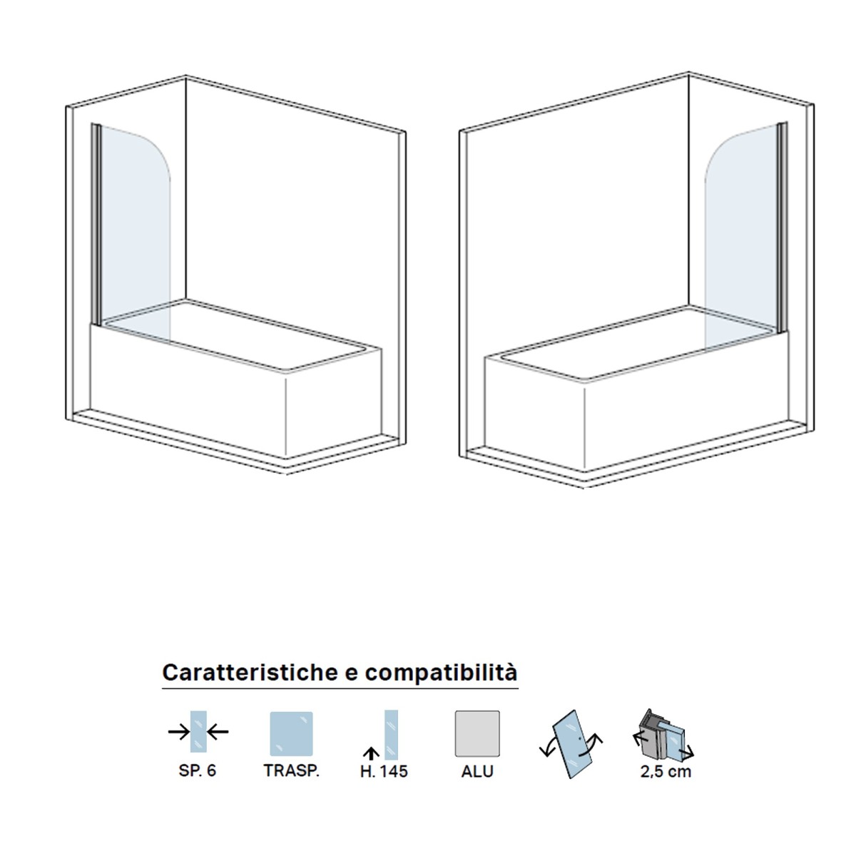 Über 80 cm Badewanne aus transparentem Glas H145