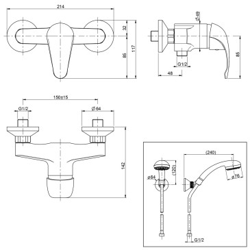 Externe Duschgruppe mit verchromtem Squalo-Duplex