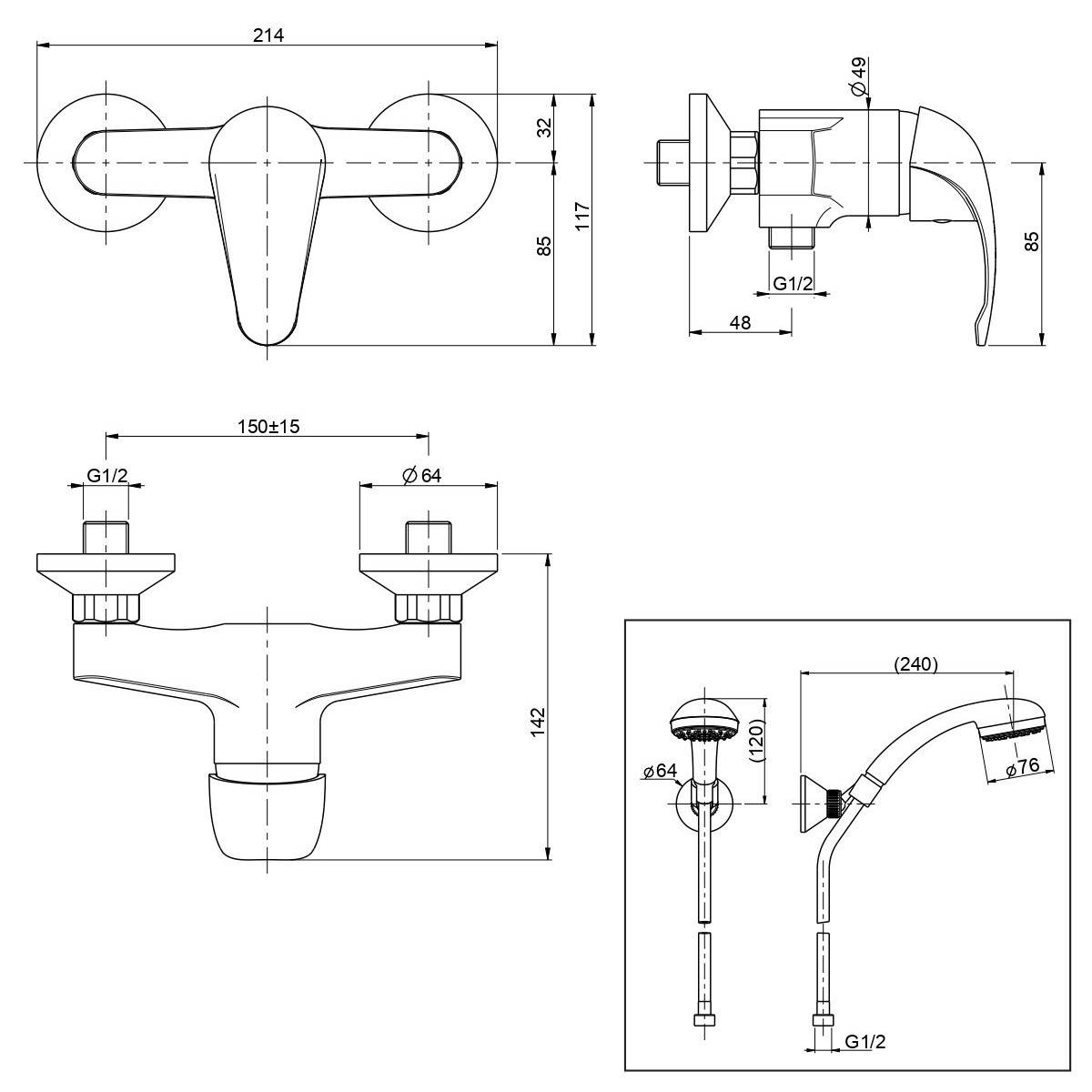 Externe Duschgruppe mit verchromtem Squalo-Duplex