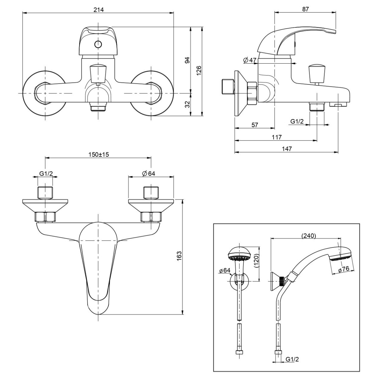 Ensemble bain avec douche duplex chromée | Requin