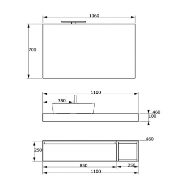 Hängende Badezimmerkomposition von 110 cm aus Duo-751-Eichenholz