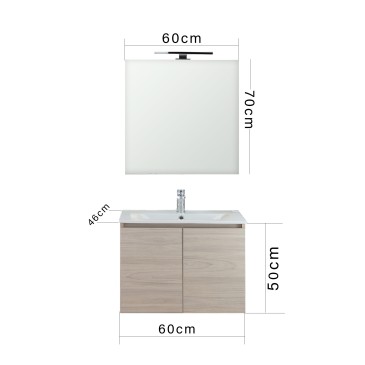 Mobile bagno sospeso legno chiaro Olmo da 60cm ALBA