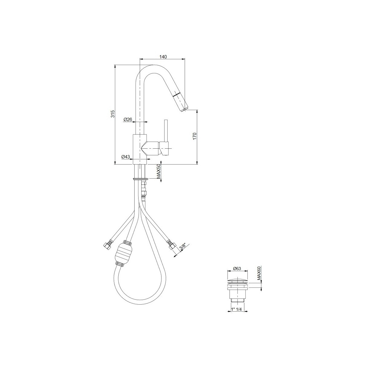 Miscelatore lavabo con doccia estraibile cromato Jackie