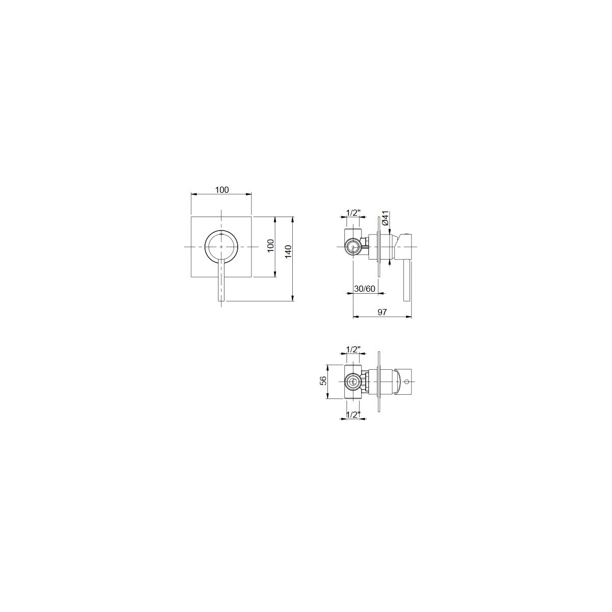 Doccia incasso con piastra quadrata minimalista cromato Jackie