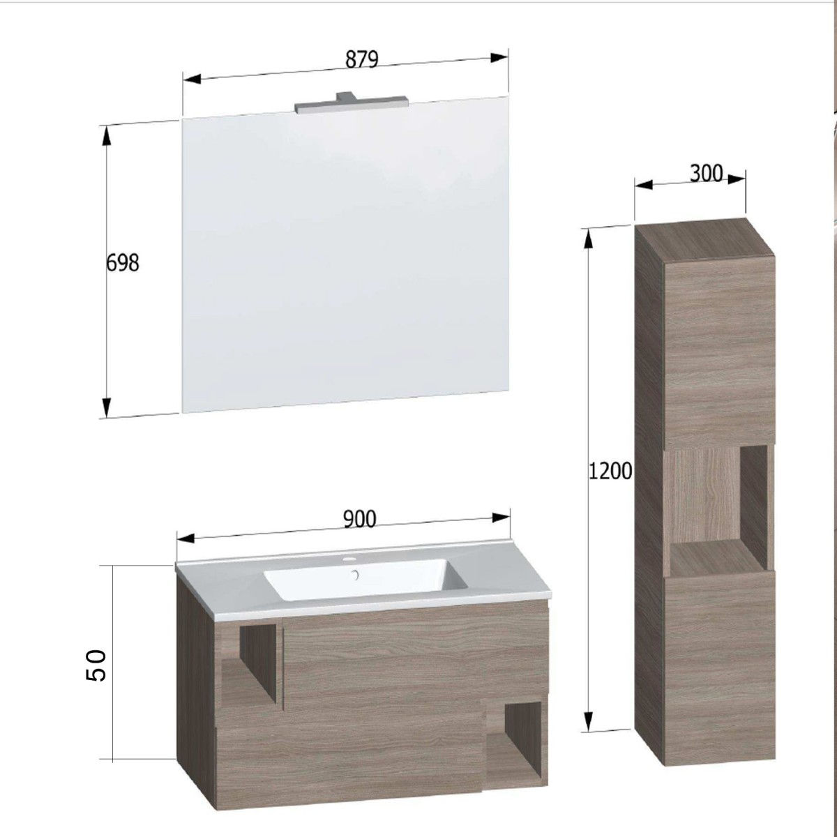 Hochwertiger 90-cm-Hängeschrank in Ulmenholzfarbe