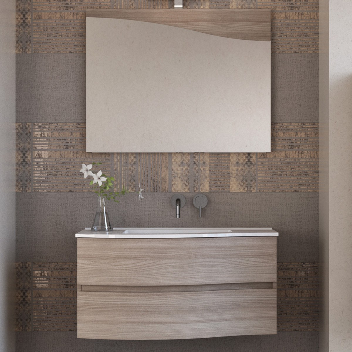 Mobile bagno sospeso 90cm legno olmo terra Mood-762