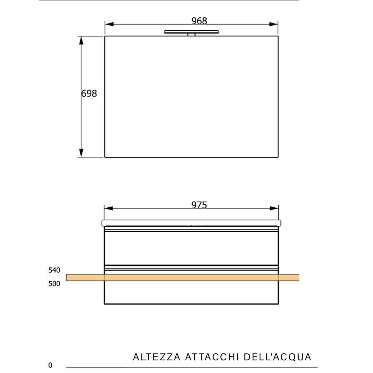 Hängeschrank aus weißem Lärchenholz, 100 cm, mit Spiegel und Lampe