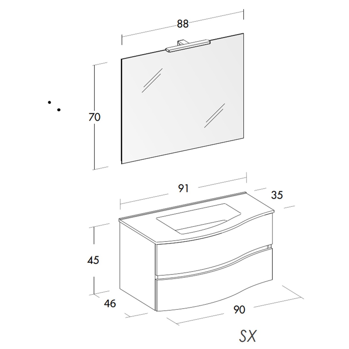 Hängender Badezimmerschrank 90 cm Ulmenholz Terra Mood-762