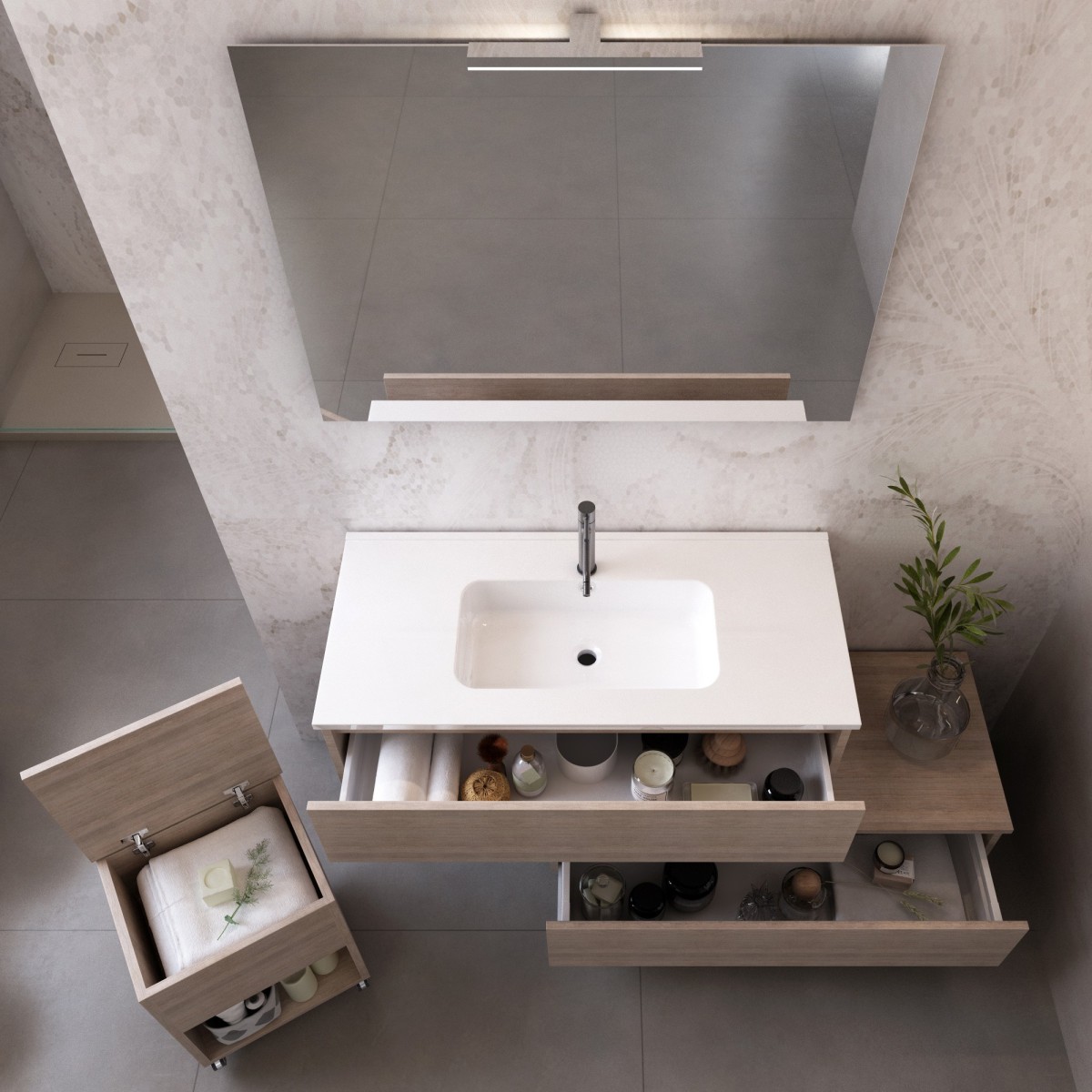 Meuble de salle de bain suspendu 120 chêne transe clair avec lavabo DUO-754