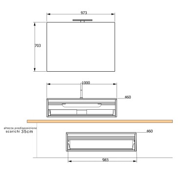 Hängender Badezimmerschrank 120 helle Trance-Eiche mit DUO-754C-Waschbecken