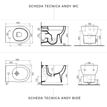 Andy wandhängende spülrandlose Toiletten- und Bidet-Sanitärartikel