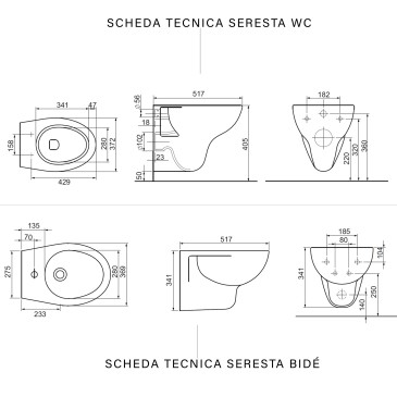 Seresta Paar wandhängende Sanitärartikel, Bidet und Toilette