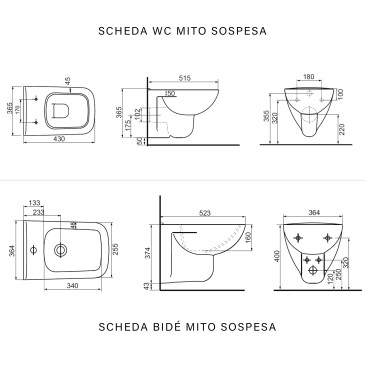 Sanitaires et bidet suspendus Mito