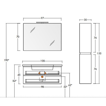 Hängender Badezimmerschrank Eucalipto Grigio mit Waschbecken und Säule MOOD-756P