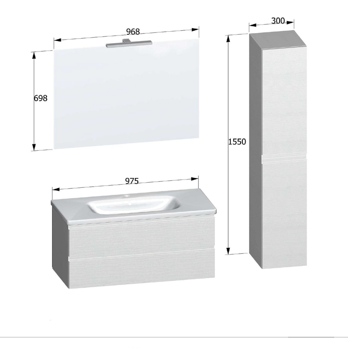 Hängender Badezimmerschrank Eucalipto Grigio mit Waschbecken und Säule MOOD-756P