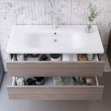 Mobile bagno sospeso 100cm olmo terra con lavabo ceramico MOOD-756