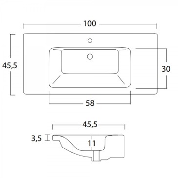 Hängender Badezimmerschrank 100 cm Ulme Terra mit Keramikwaschbecken MOOD-756