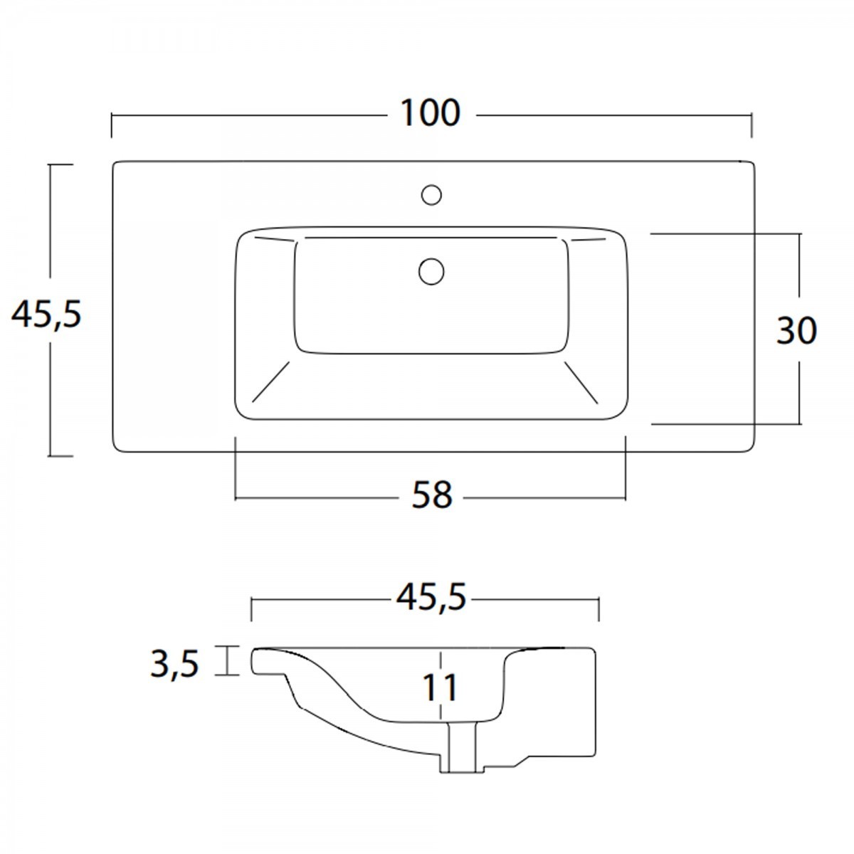 Hängender Badezimmerschrank 100 cm Ulme Terra mit Keramikwaschbecken MOOD-756