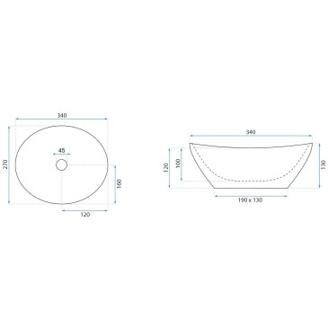 Lavabo da appoggio bianco piccole dimensioni 34x27