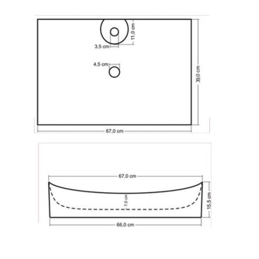 Évier à poser rectangulaire 66x40 avec trou pour robinetterie