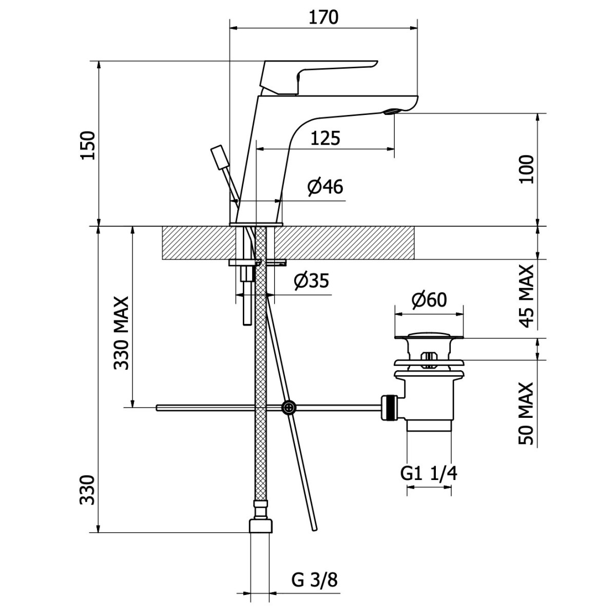 Rubinetto lavabo monocomando cromato Spazio