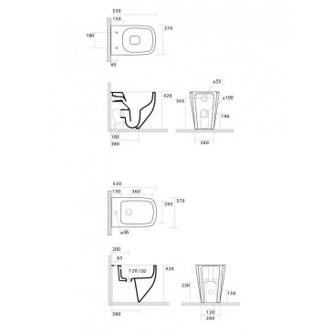 Back-to-the-Wall-Sanitärartikel, WC und Bidet ohne Spülrand, Kolly Soft-Cup-Bezug