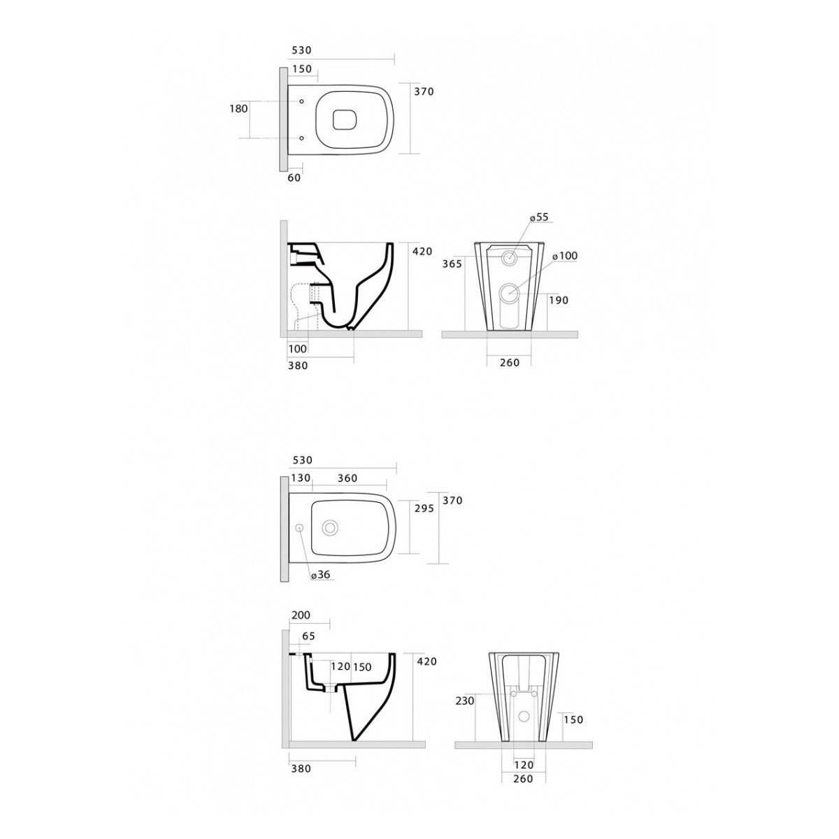 Toilettes et bidet sans rebord de toilettes sanitaires muraux ont ralenti le couvercle de la tasse | Kolly