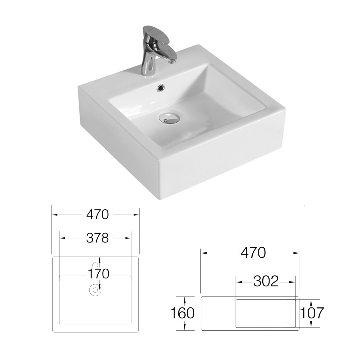 Quadratisches Aufsatzwaschbecken 47x47