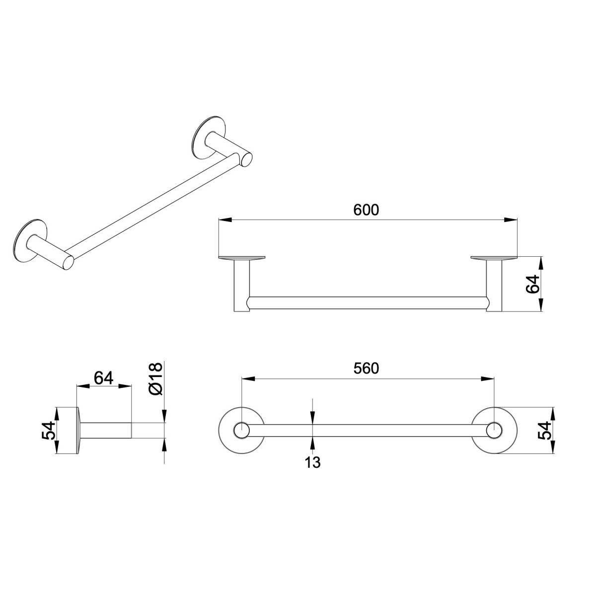 Porte-serviettes mural 40cm