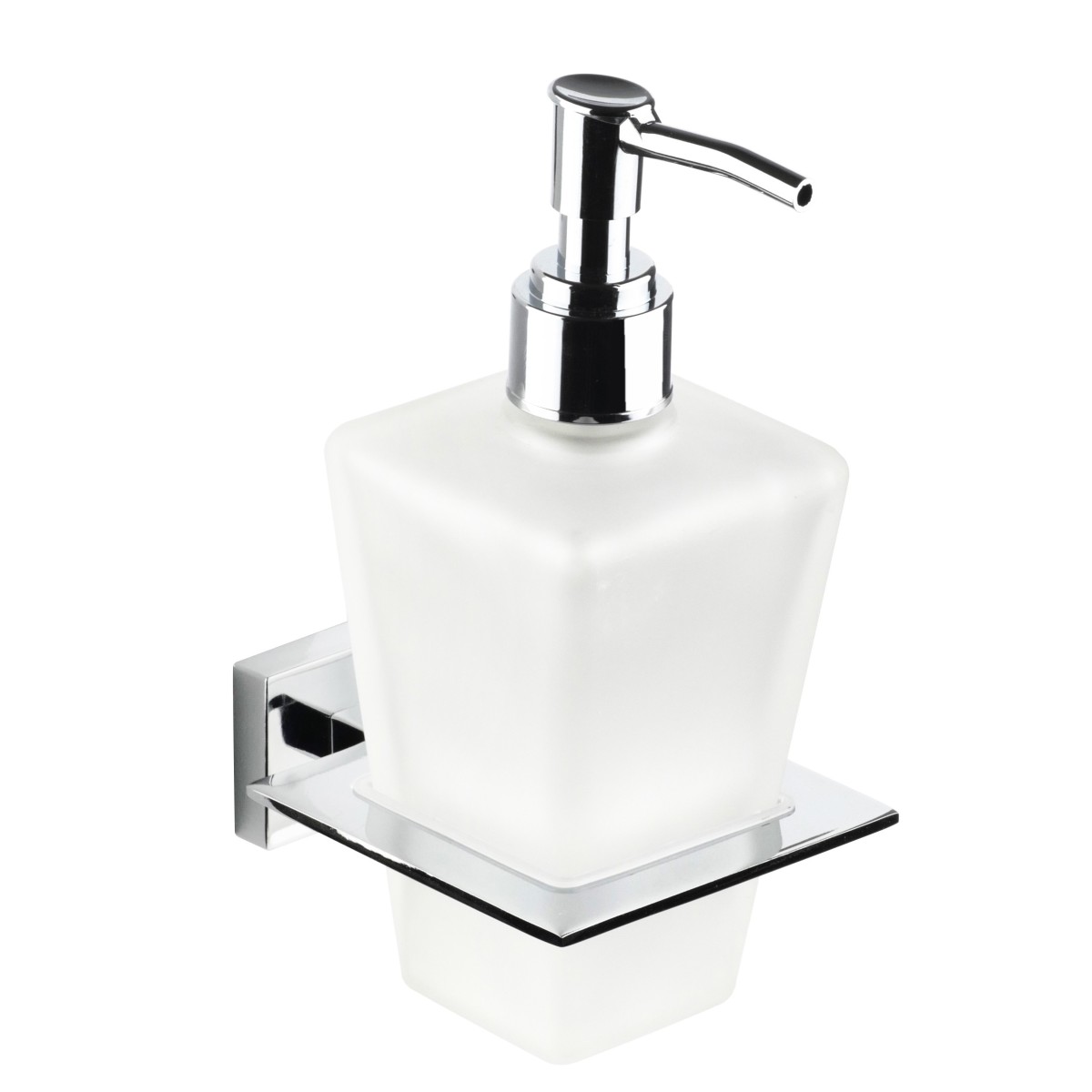 Porta sapone liquido in vetro con finiture cromate quadrato Zurigo