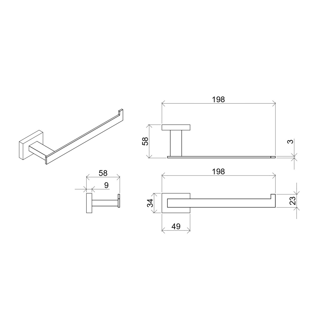 Horizontaler Toilettenpapierrollenhalter zur Wandmontage