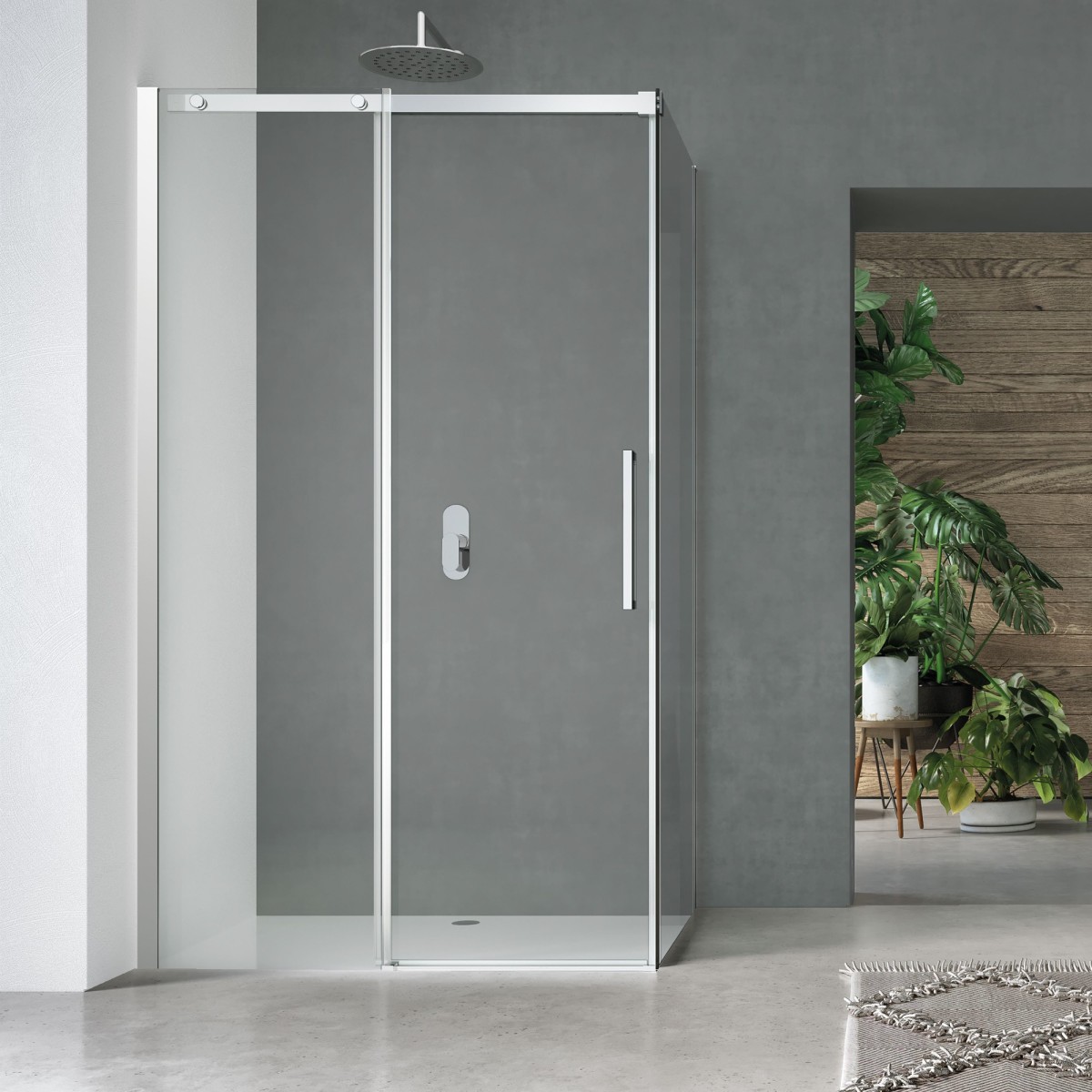 Cabine de douche double face en verre anti-calcaire JUNGLE