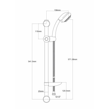 Verchromte Duschstange mit Ablage und Handbrause