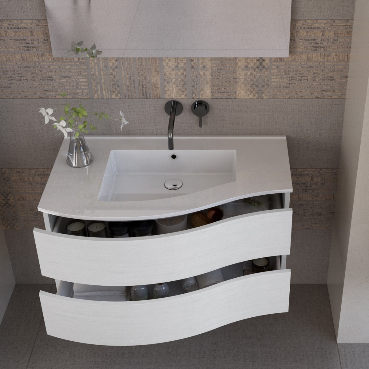 Mobile bagno sospeso 90cm legno larice bianco Mood-762