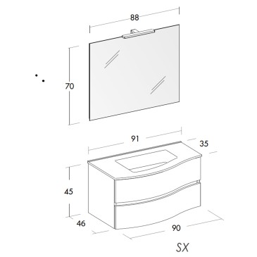 Mobile bagno sospeso 90cm legno eucalipto grigio Mood-762