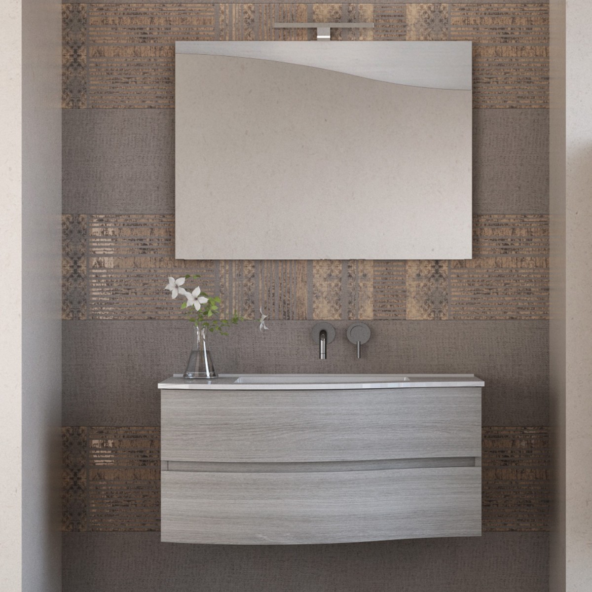 Meuble de salle de bain suspendu 90cm bois d'eucalyptus gris Mood-762