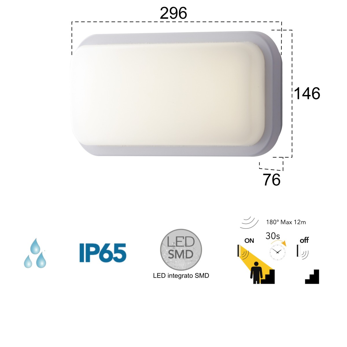 20W LED-Deckenleuchte für den Außenbereich mit weißem Shirley Sense-Sensor