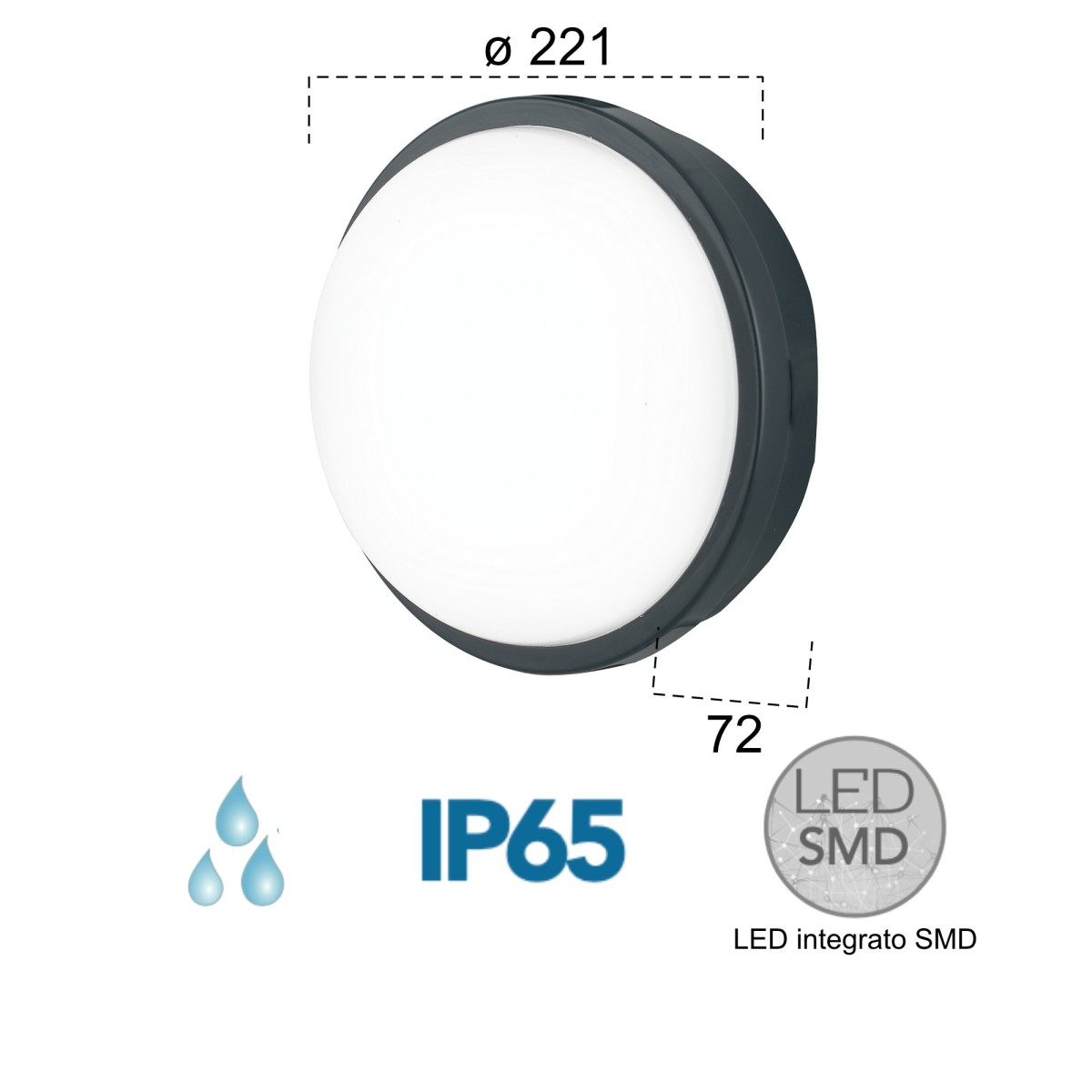 Plafoniera per esterno 20W a led antracite Meg Round