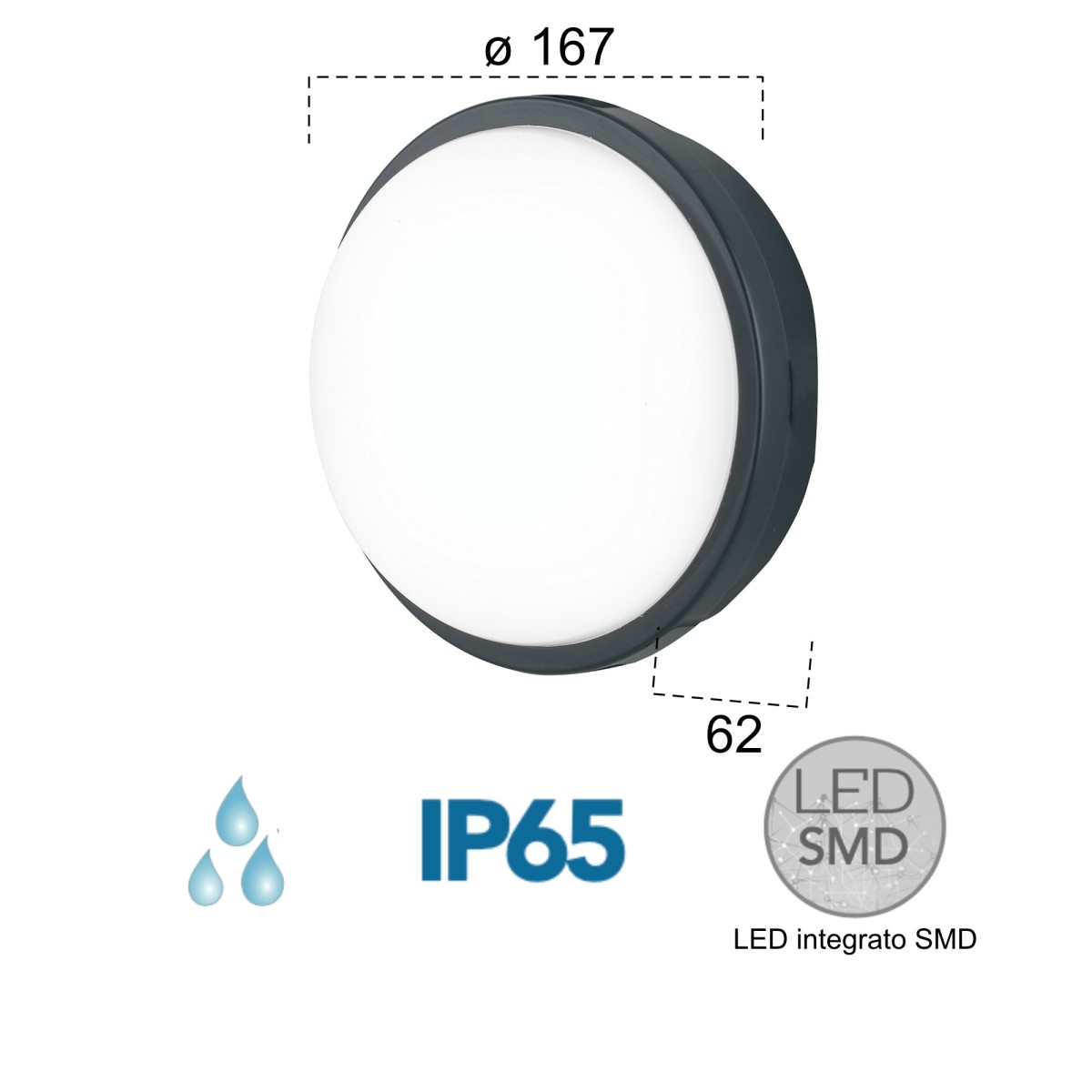 15W Meg Round anthrazitfarbene LED-Außendeckenleuchte