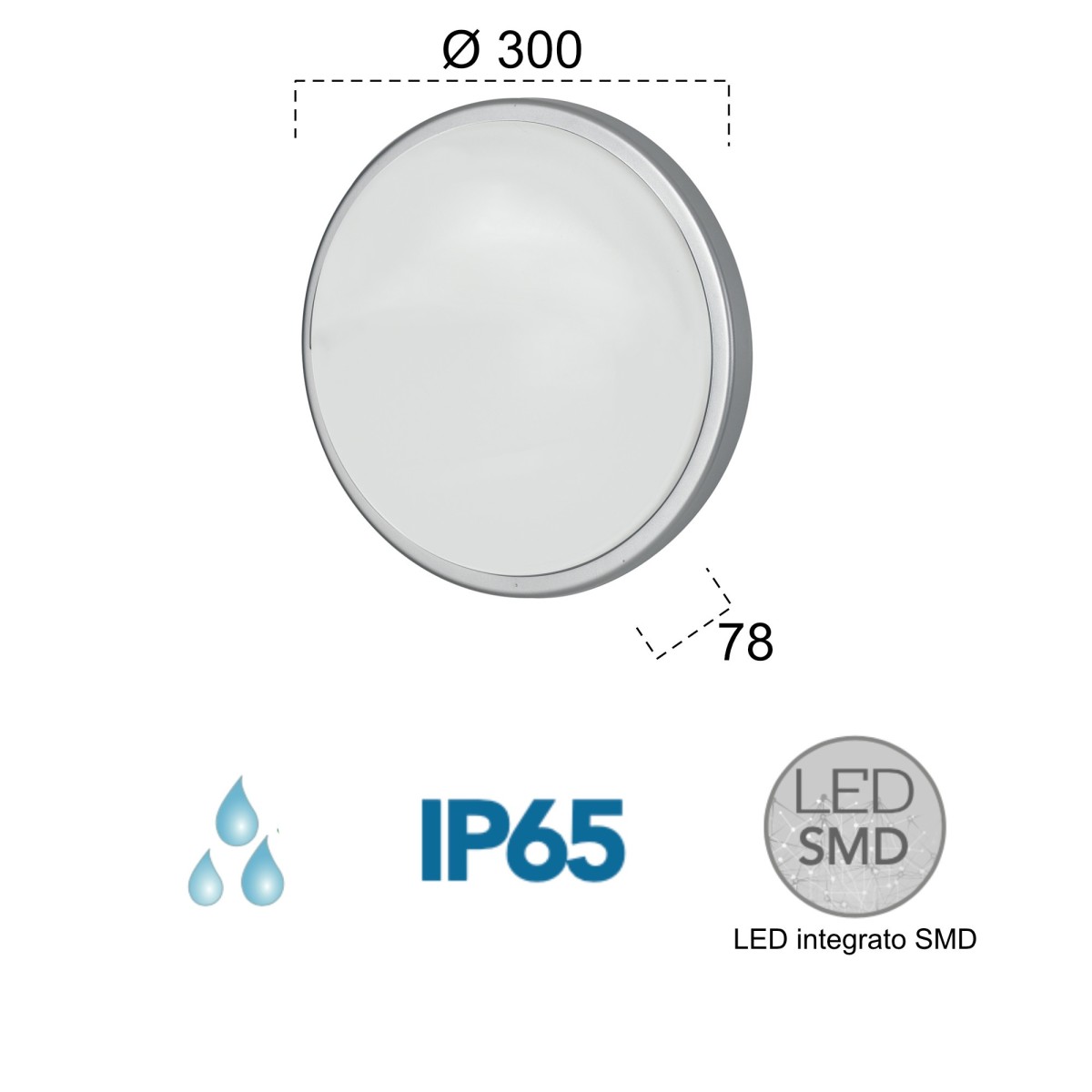 30W Meg Round silberne LED-Außendeckenleuchte