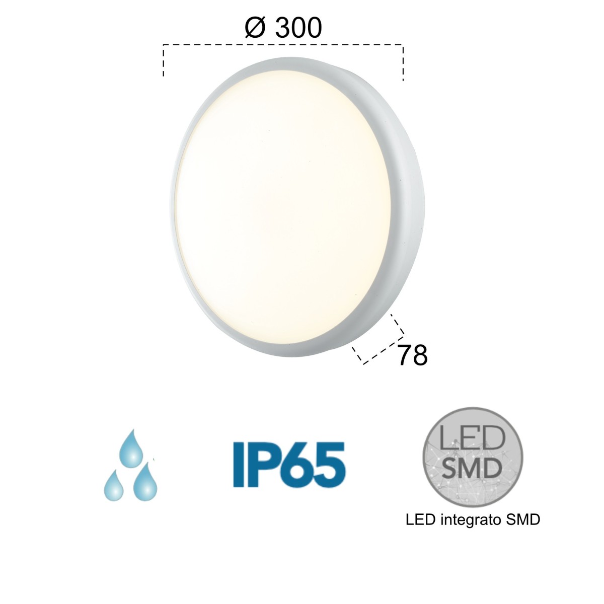 30W 3000K weiße Meg Round LED-Außendeckenleuchte