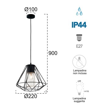 Lampe à suspension 60W E27 noir Drax